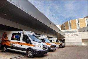 Ambulances are parked at University of Mississippi Medical Center in Jackson on Friday, Jan. 28, 2022. Credit: Eric Shelton/Mississippi Today