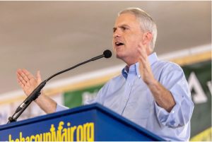 Brandon Presley, Democratic candidate for governor, speaks during the 2023 Neshoba County Fair in Philadelphia, Miss., Thursday, July 27, 2023.