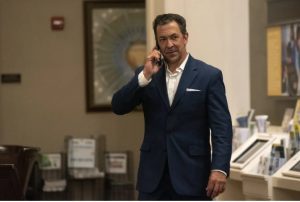 Republican State Sen. Chris McDaniel takes a call from his lieutenant governor election watch party at the Biloxi Visitors Center on Tuesday, Aug. 8, 2023. (Hannah Ruhoff/The Sun Herald via AP)