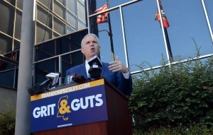Democratic gubernatorial candidate Brandon Presley held a press conference to discuss ethics and corruption on Aug. 17, 2023, in downtown Jackson near the City Centre building. Credit: Vickie D. King/Mississippi Today