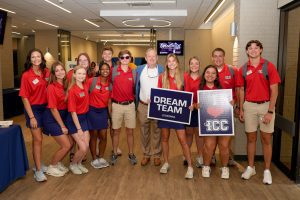 Itawamba Community College President Dr. Jay Allen poses with the 2023 Orientation Leaders during a session this summer. – Photo by C.J. Adams