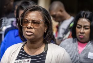 Nsombi Lambright-Haynes speaks during a Mississippi Rapid Response Coalition press conference about Jackson's water issues at the Mississippi E-Center at Jackson State University in Jackson, Miss., Wednesday, March 22, 2023. Credit: Eric Shelton/Mississippi Today