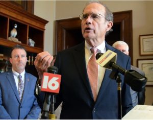 Lt. Gov. Delbert Hosemann discusses legislative strategies to save hospitals and rectify staffing shortages during a press conference at the State Capitol, Wednesday, Jan. 18, 2023.