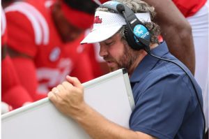 Pete Golding, a former Delta State player and coach, draws up the defenses for Ole Miss. Photos by Joshua McCoy/Ole Miss Athletics